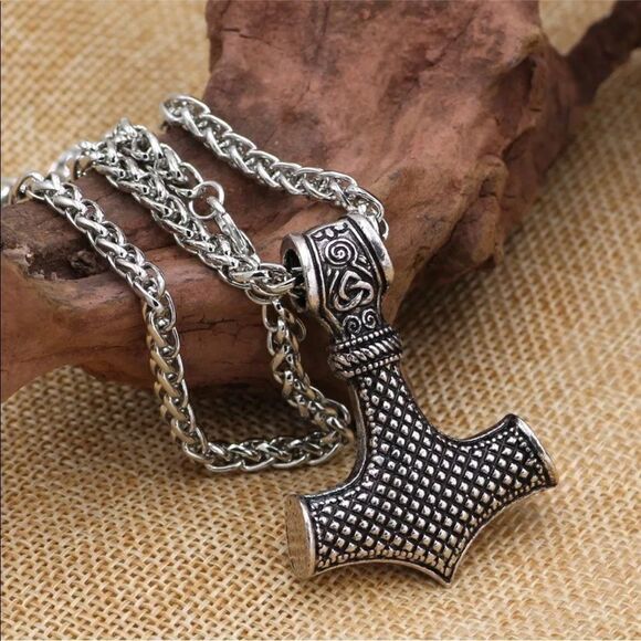 Viking Norse mjolnir Thor’s hammer necklace NEW NIP NWT weave chain stainless - Picture 14 of 16